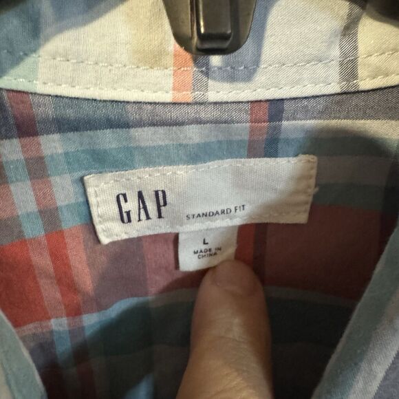 Gap Large Plaid Button Up Shirt Short Sleeve Blue & Pink Standard Fit Preppy - Picture 3 of 7